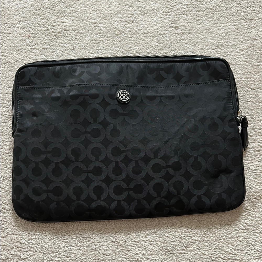 Coach Black Laptop Case with Geometric Pattern